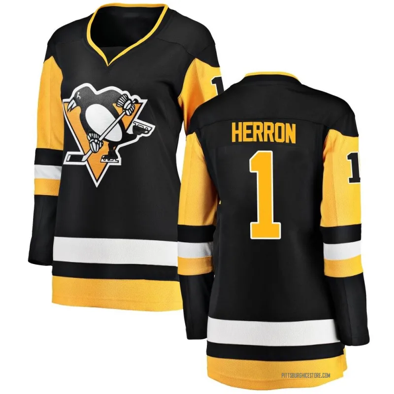 Black Women's Denis Herron Pittsburgh Penguins Breakaway Home Jersey