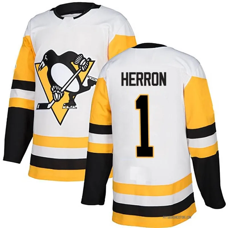 White Men's Denis Herron Pittsburgh Penguins Authentic Away Jersey