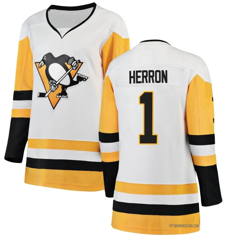 White Women's Denis Herron Pittsburgh Penguins Breakaway Away Jersey