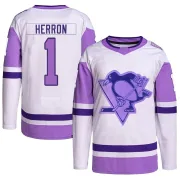 White/Purple Youth Denis Herron Pittsburgh Penguins Authentic Hockey Fights Cancer Primegreen Jersey